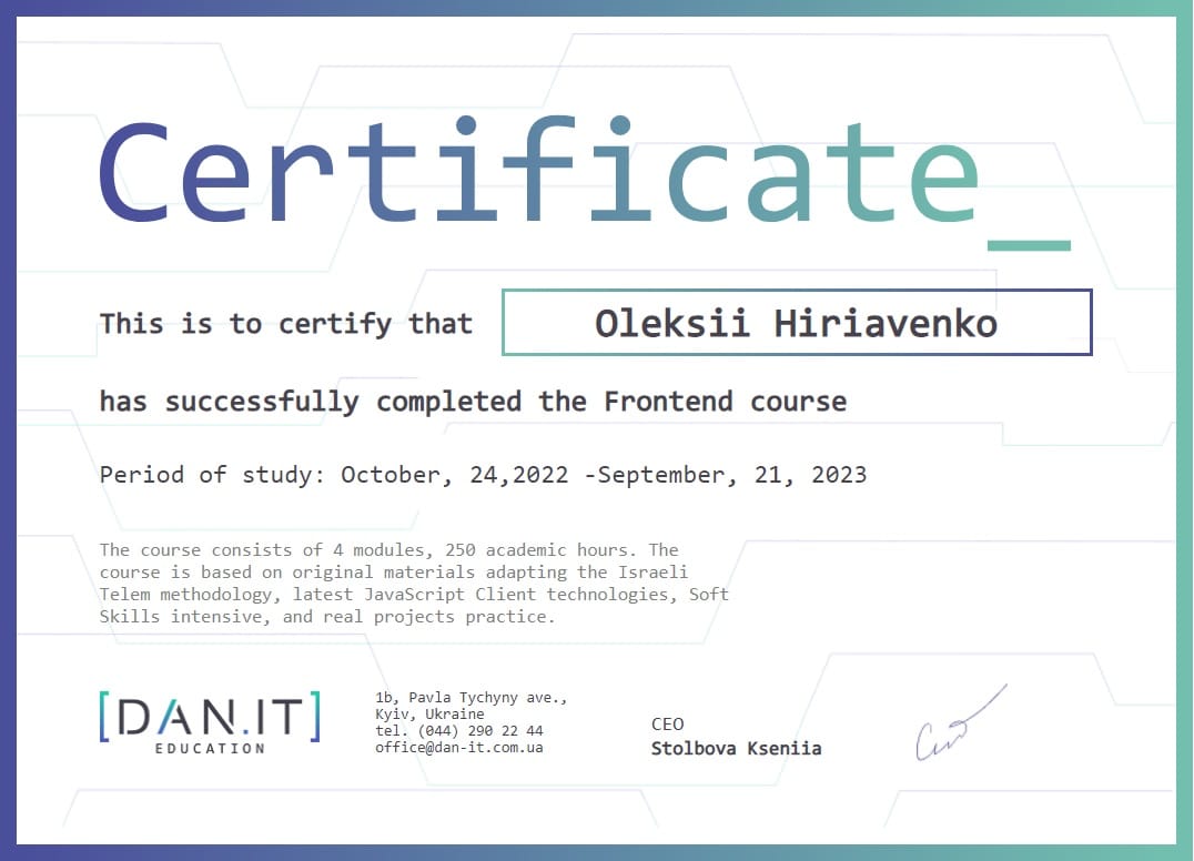 DAN.IT Education certificate