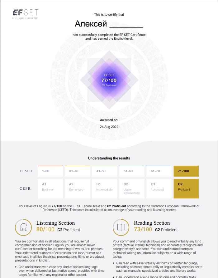 English language certificate