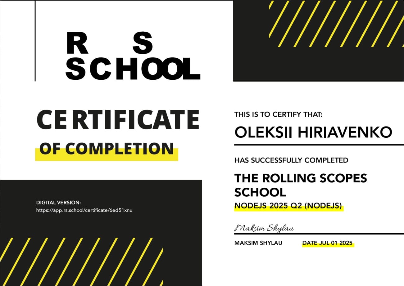RS School Node.js certificate