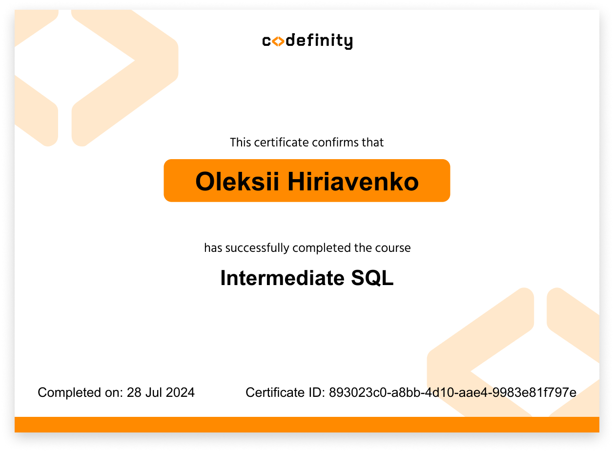 SQL certificate